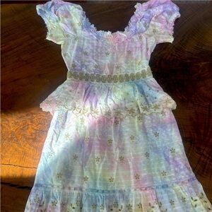 LoveShackFancy Kennedy Dress Gold Embroidered Ombré Maxi Pockets 6